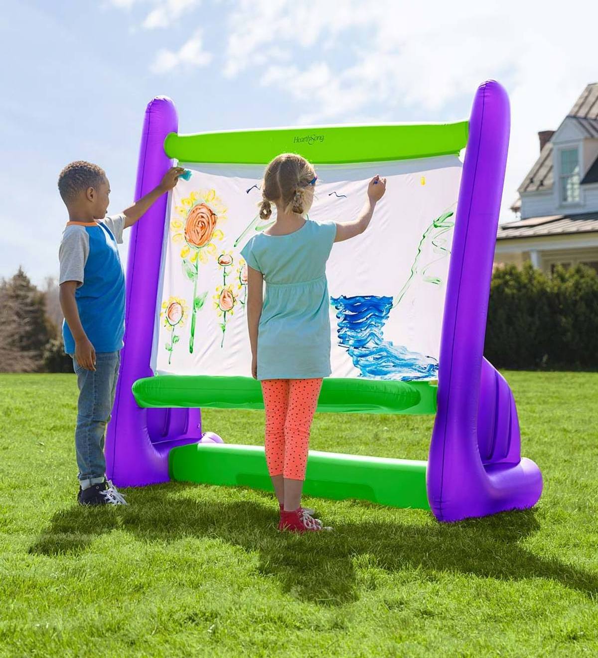 Double Sided Inflatable Art Easel for Kids Complete Art Kit with Accessories for Outdoor Indoor Games Giant Size Easel