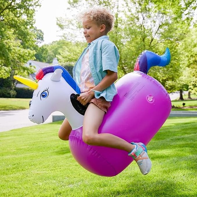 Inflatable Ride-On Bouncing Unicorn, Ergonomic Side Handles,Portable Interactive Inflatable hop Unicorn racing