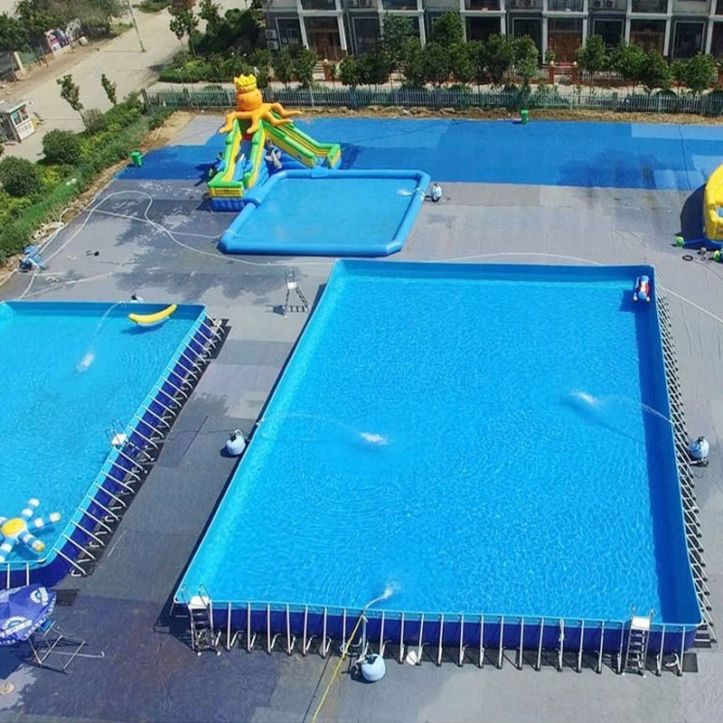 Square shape large size pvc metal tube frame swimming pool large inflatable swimming pool