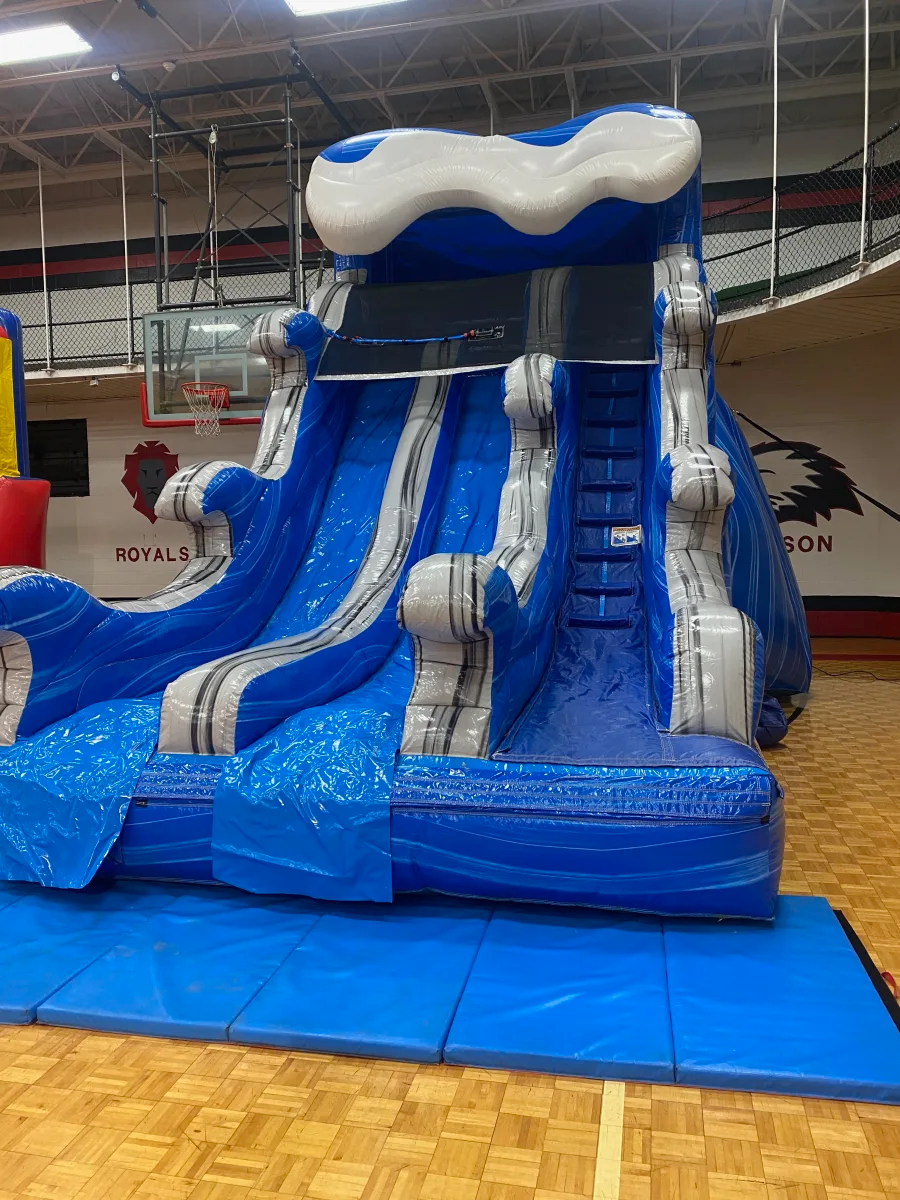 17 feet tall with 2 sliding lanes into a big splash pool Inflatable Pool Slide Water Slides Backyard