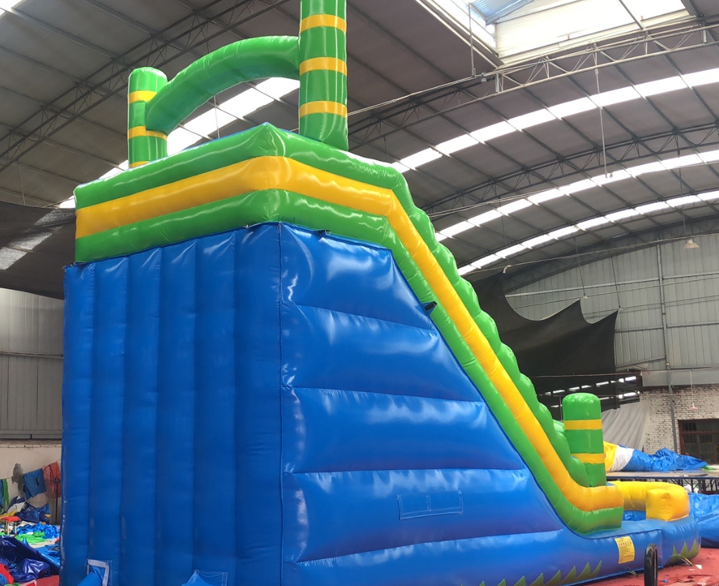 Giant outdoor blue and yellow Single staircase and slide inflatable bouncy slide with pool inflatable slide  jumping castle