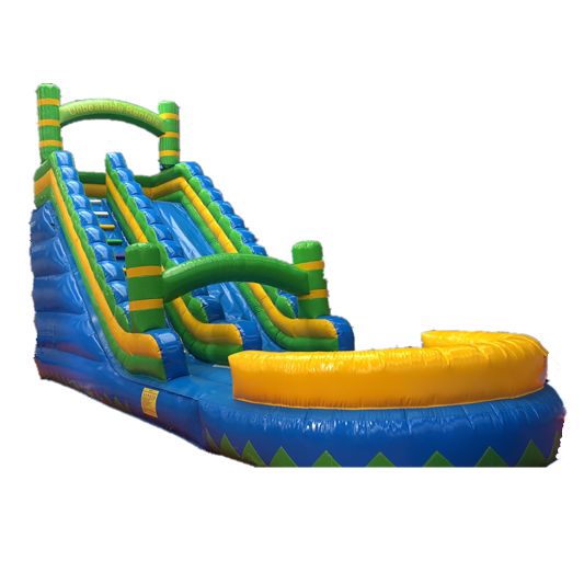 Giant outdoor blue and yellow Single staircase and slide inflatable bouncy slide with pool inflatable slide  jumping castle