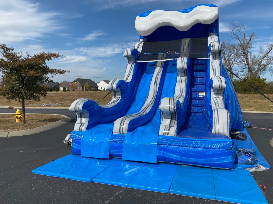 17 feet tall with 2 sliding lanes into a big splash pool Inflatable Pool Slide Water Slides Backyard