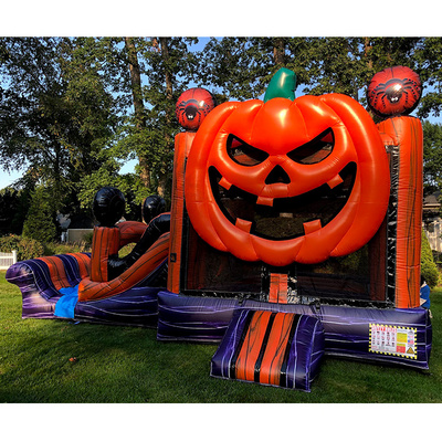 0.55mmPVC Funny Halloween Horror Pumpkin Inflatable Combo  inflatable Halloween bouncy castle and slide