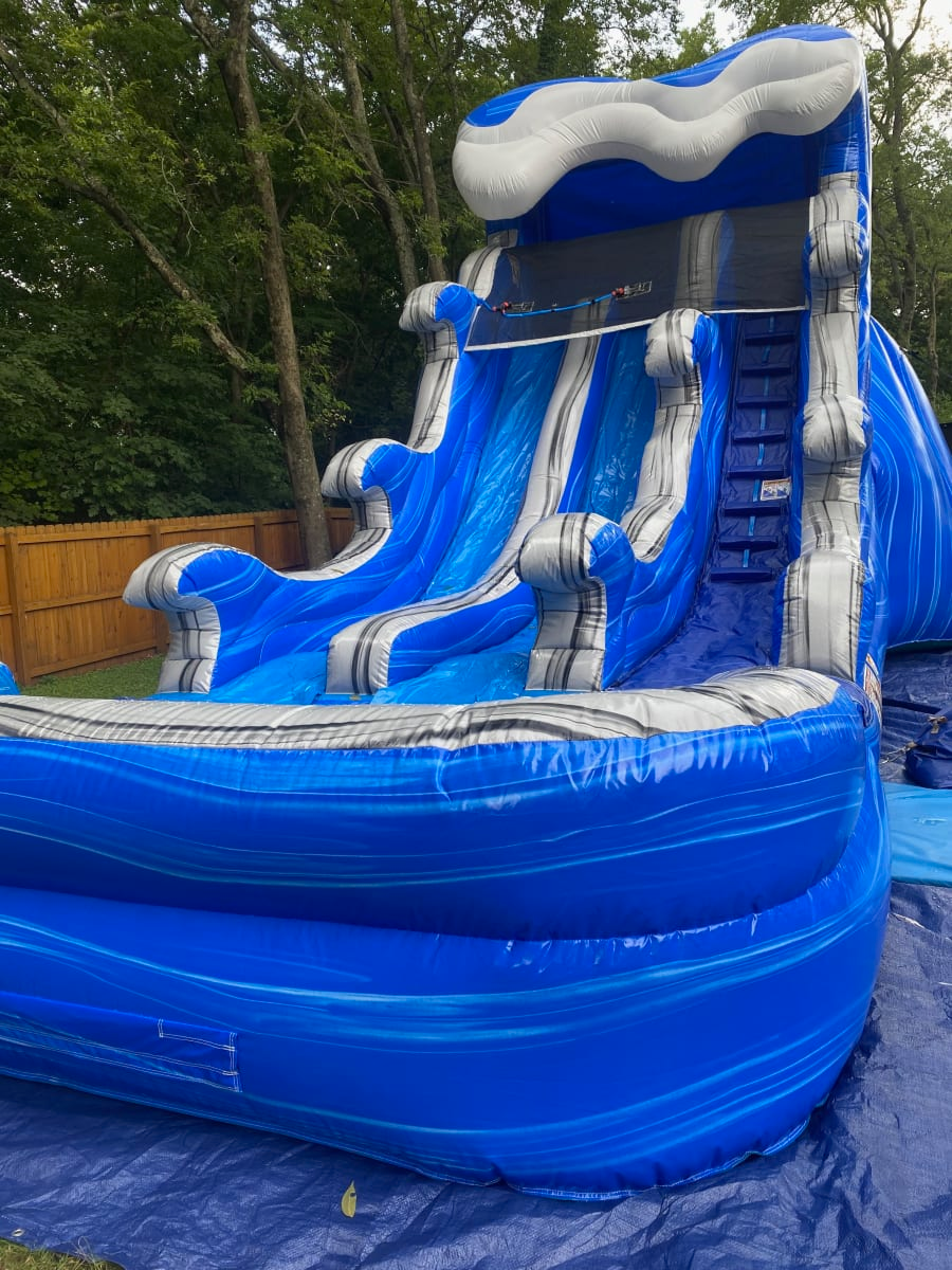 17 feet tall with 2 sliding lanes into a big splash pool Inflatable Pool Slide Water Slides Backyard