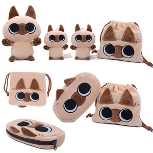 Kawaii Siamese Cat Plush Toy Cartoon Animal Plushie Doll For Children Birthday Gifts Cosmetics Siamese Cat Bag