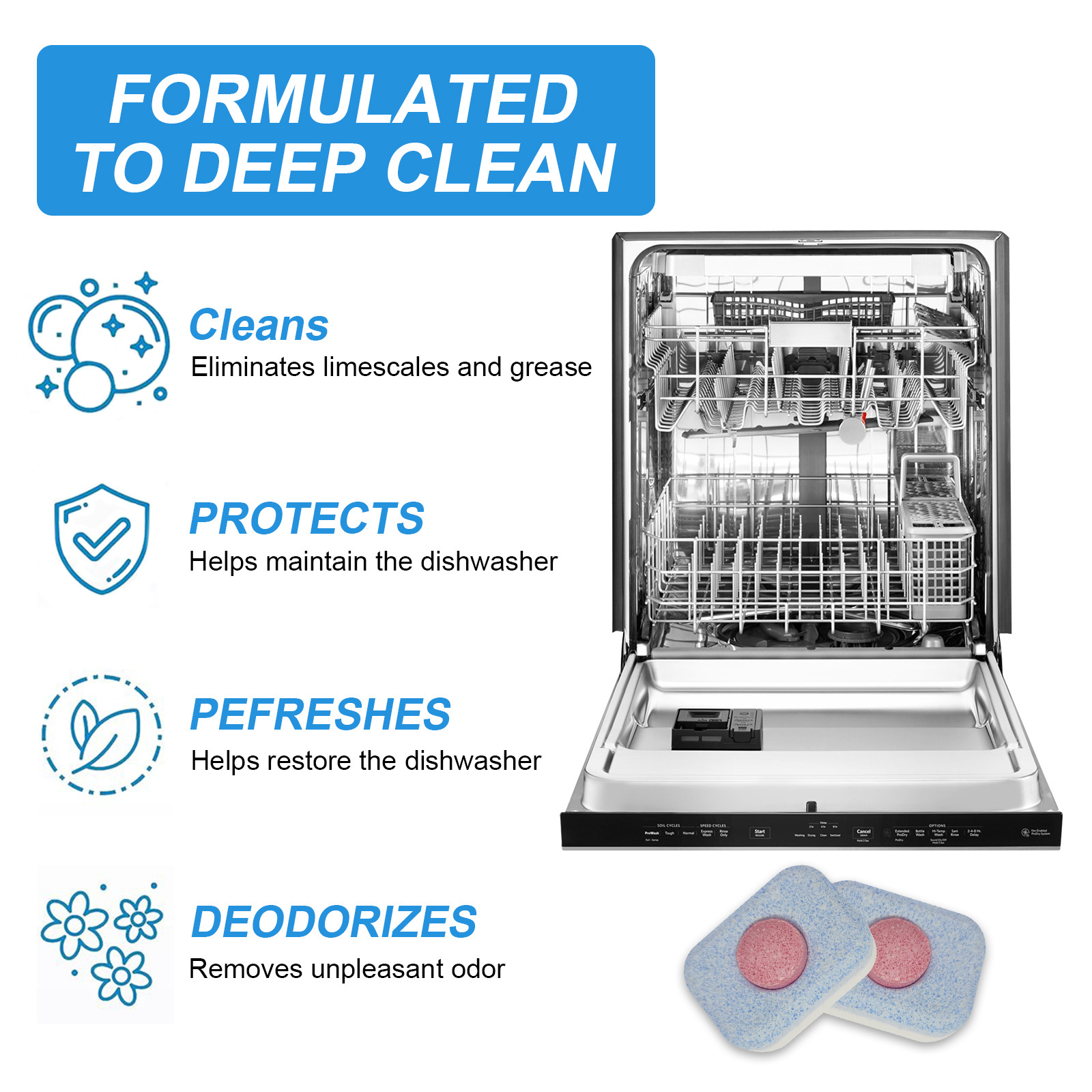 Ultra-effective Cleaning Solution Effervescent Remover Tablets for Laundry and Dishwasher