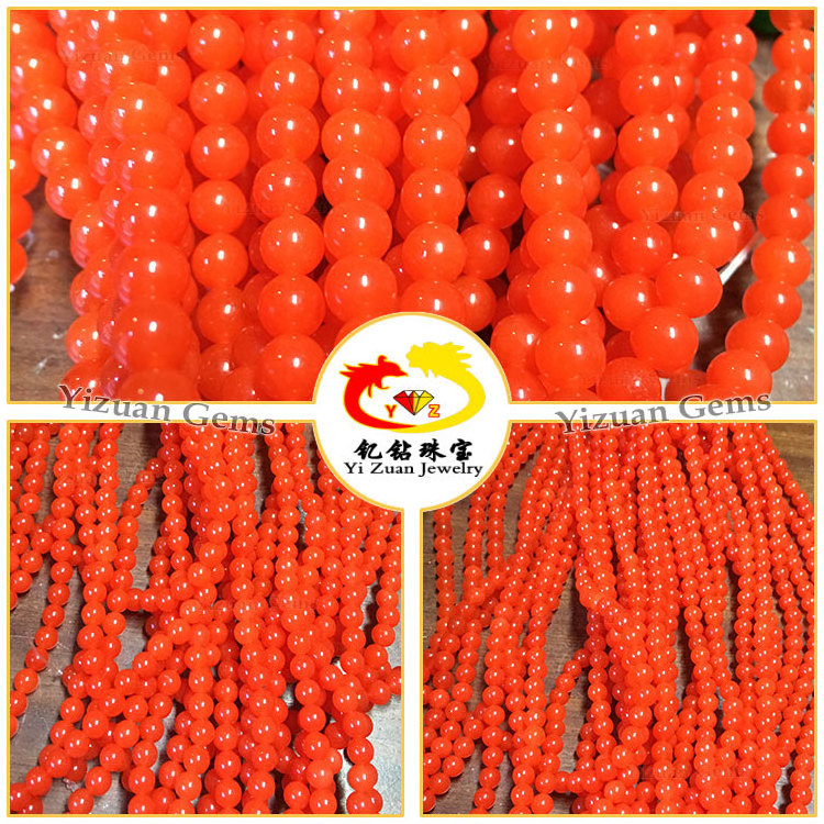 YZ Wholesale dye jade Popular loose gemstone smooth ball cut dyed orange coral beads