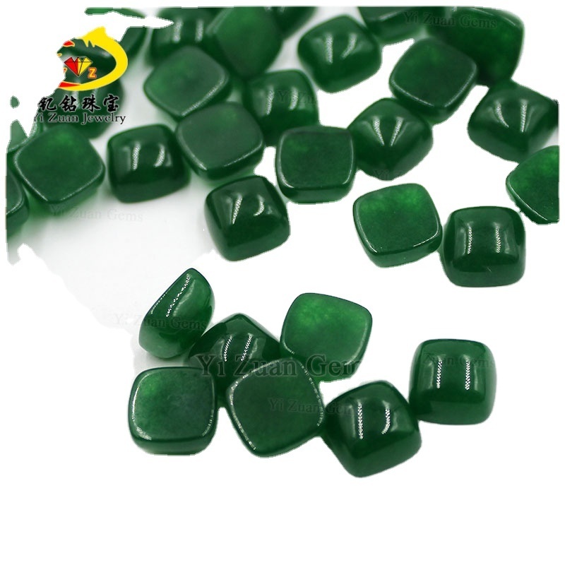 YZ Factory jade stone price dye malay jade direct cut HQ Cushion shape cut natural Dark green jade stone for jewelry making