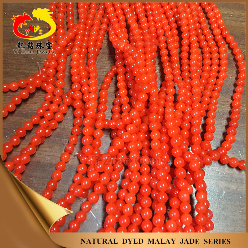 YZ Wholesale dye jade Popular loose gemstone smooth ball cut dyed orange coral beads