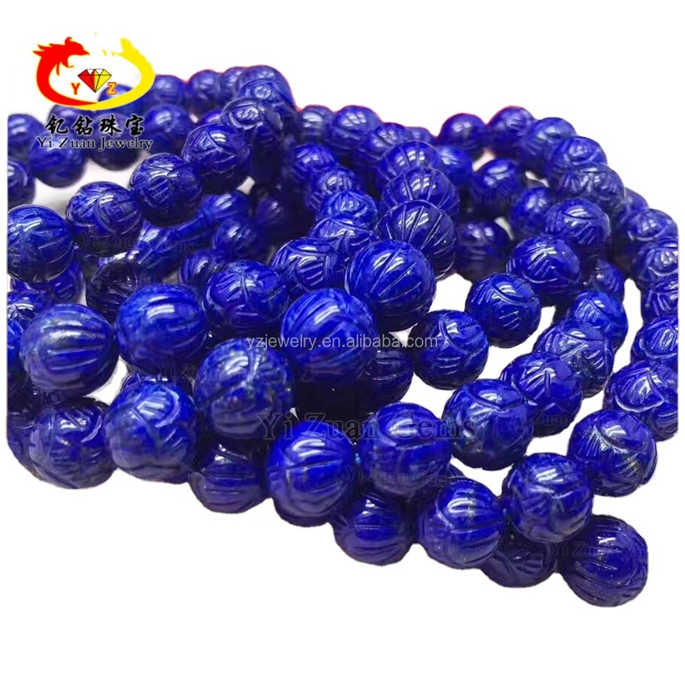 YZ Factory sell Ball shape with hole lapis lazuli carved blue lapis gemstone for jewelry accessories