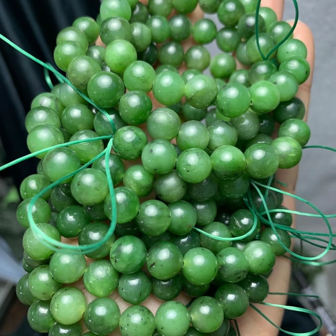 Natural Gemstone Beads 6 -10mm Nephrite Green Jade Round Smooth Beads For Jewelry Making