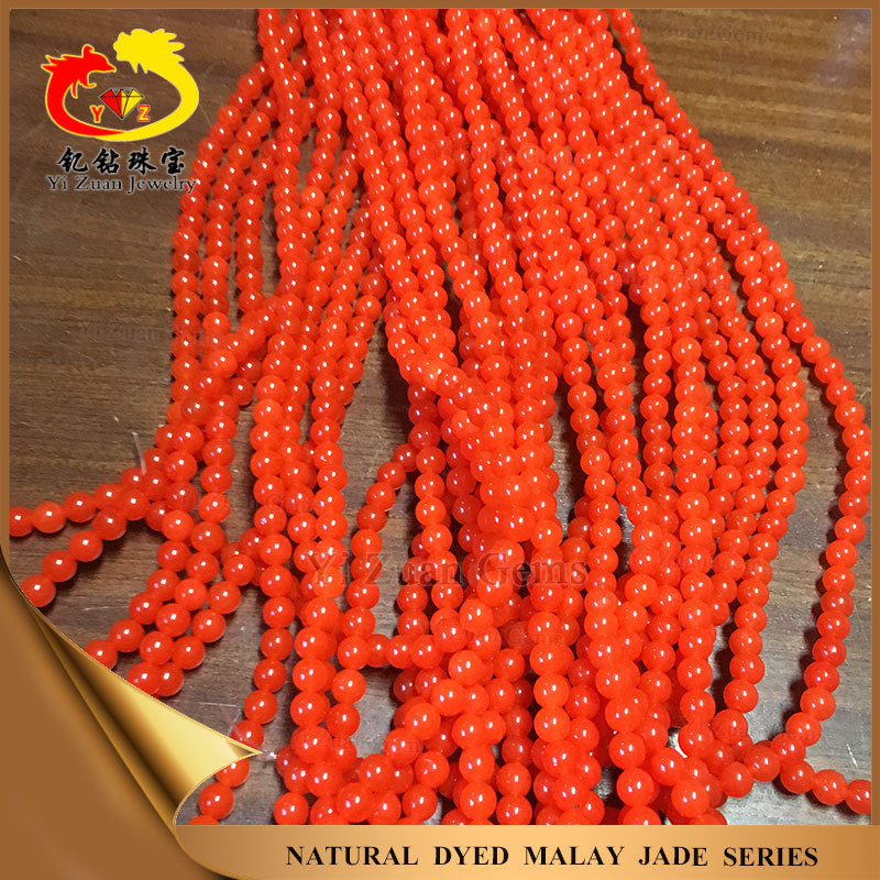 YZ Wholesale dye jade Popular loose gemstone smooth ball cut dyed orange coral beads