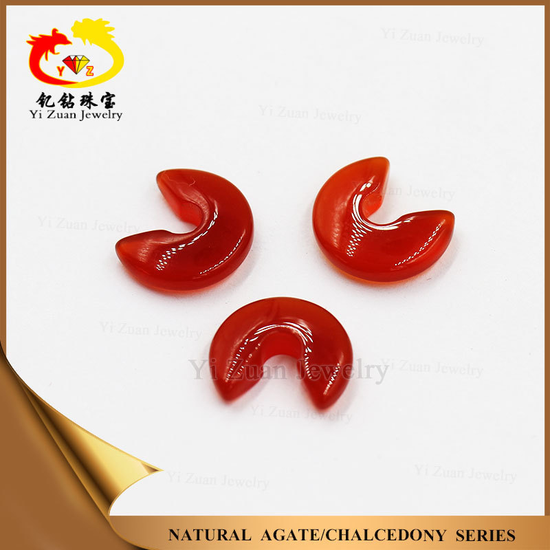 new arrival custom gems polished colorful moon shape onyx natural stone beads orange agate stone