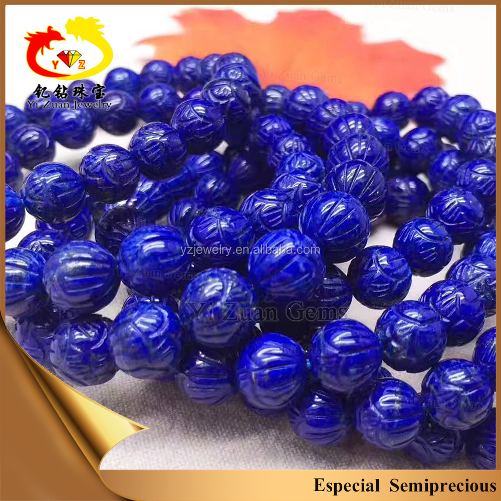 YZ Factory sell Ball shape with hole lapis lazuli carved blue lapis gemstone for jewelry accessories