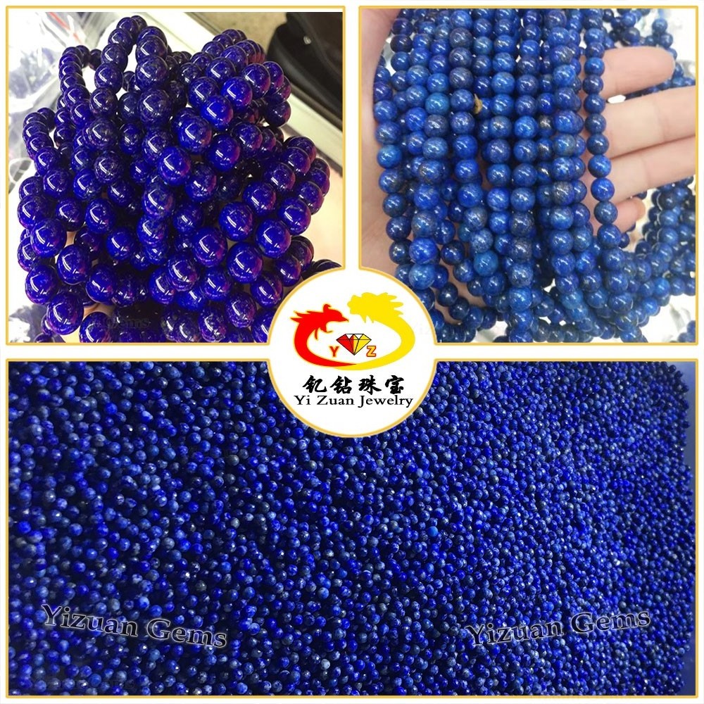 YZ Factory sell Ball shape with hole lapis lazuli carved blue lapis gemstone for jewelry accessories