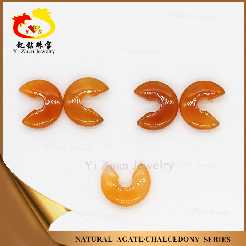 new arrival custom gems polished colorful moon shape onyx natural stone beads orange agate stone