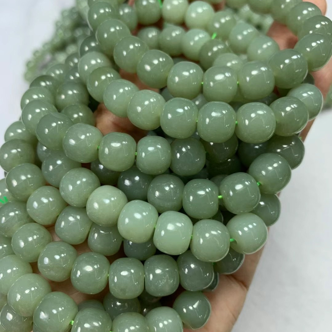 Natural Gemstone Beads 6 -10mm Nephrite Green Jade Round Smooth Beads For Jewelry Making