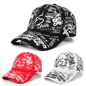 Graffiti printed Adults 100% POLYESTER Sport Baseball Cap 6-panel Bulk Customized Baseball Cap