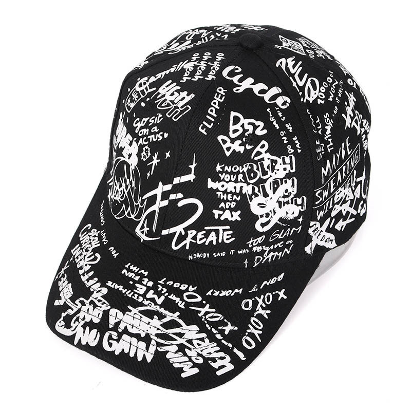 Graffiti printed Adults 100% POLYESTER Sport Baseball Cap 6-panel Bulk Customized Baseball Cap