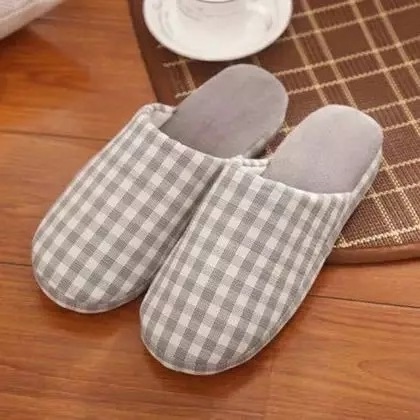 winter woman man couple house plush checked  warm indoor slipper