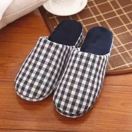 winter woman man couple house plush checked  warm indoor slipper