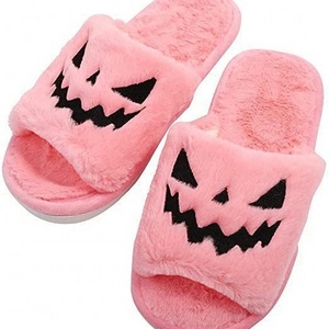 women ladies girls  fur fluffy plush home open toe  Halloween Pumpkin slipper