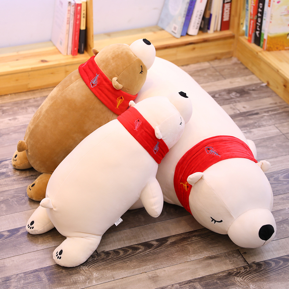 43cm promotional customized white plush polar bear animal toy with red scarf