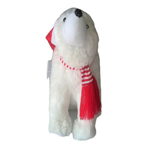 S/M/L promotional customized white plush polar bear animal toy with red scarf