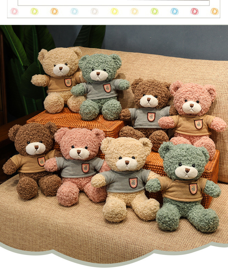 Wholesale beautiful Stuffed Animal Plush Christmas woollen garment Teddy bear doll toy with acrylic Knitted Sweater Shirt