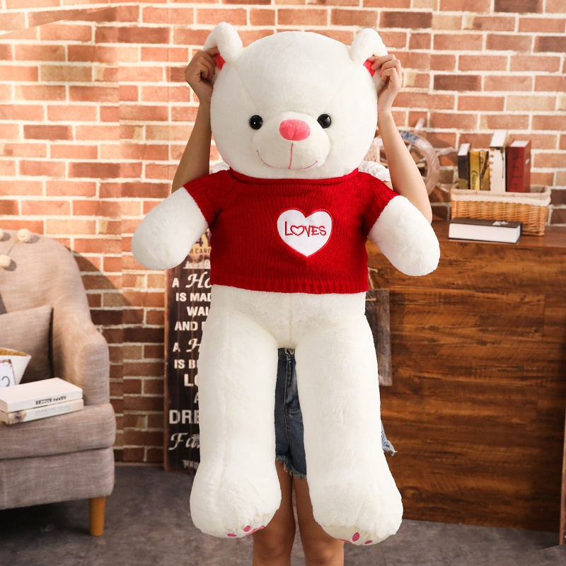 Yangzhou original manufacturer new sunrise custom soft cute plush sweater teddy bear doll toy with customized love heart logo