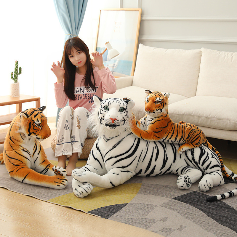 New Lifelike Soft plush Siberian tiger bolster  Stuffed tiger cushion Doll Plush simulation tiger Animal pillow Toys(brown)