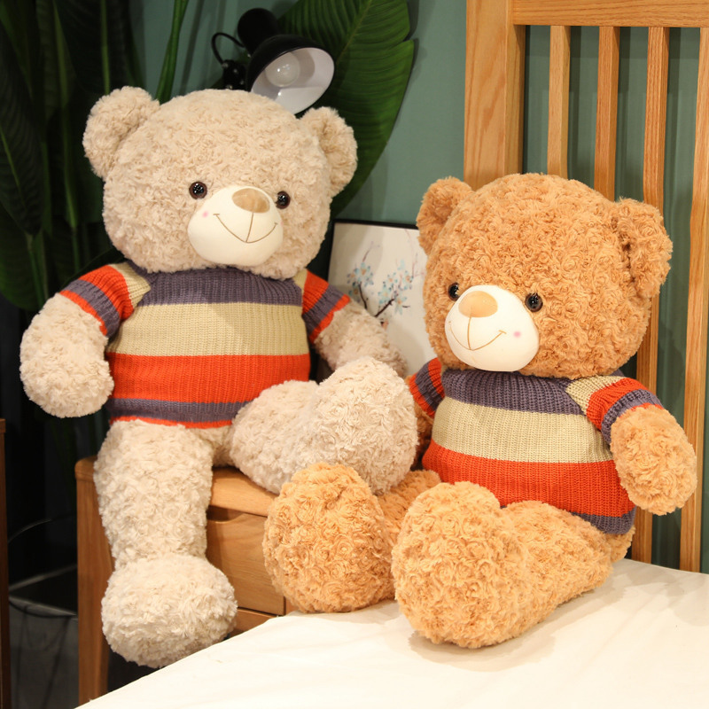 Lovable stuffed plush Sweater Teddy Bear Gift doll toy with striped knitted woollen sweater