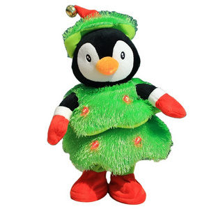 Yangzhou new sunrise custom cute motor-driven singing dancing recording plush snowman reindeer penguin christmas tree doll toy