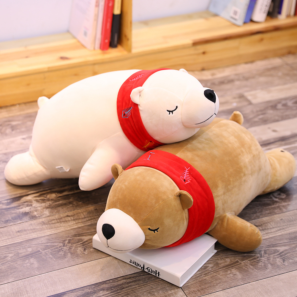 43cm promotional customized white plush polar bear animal toy with red scarf