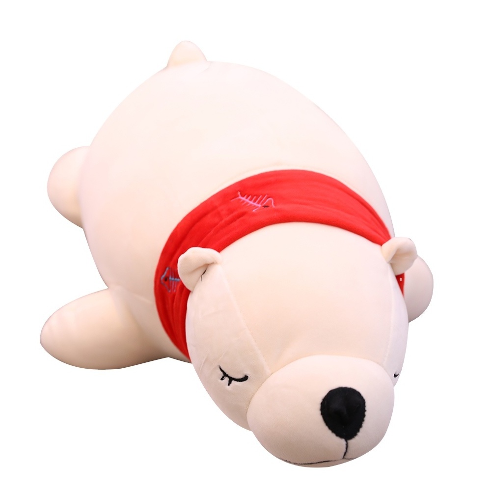 43cm promotional customized white plush polar bear animal toy with red scarf