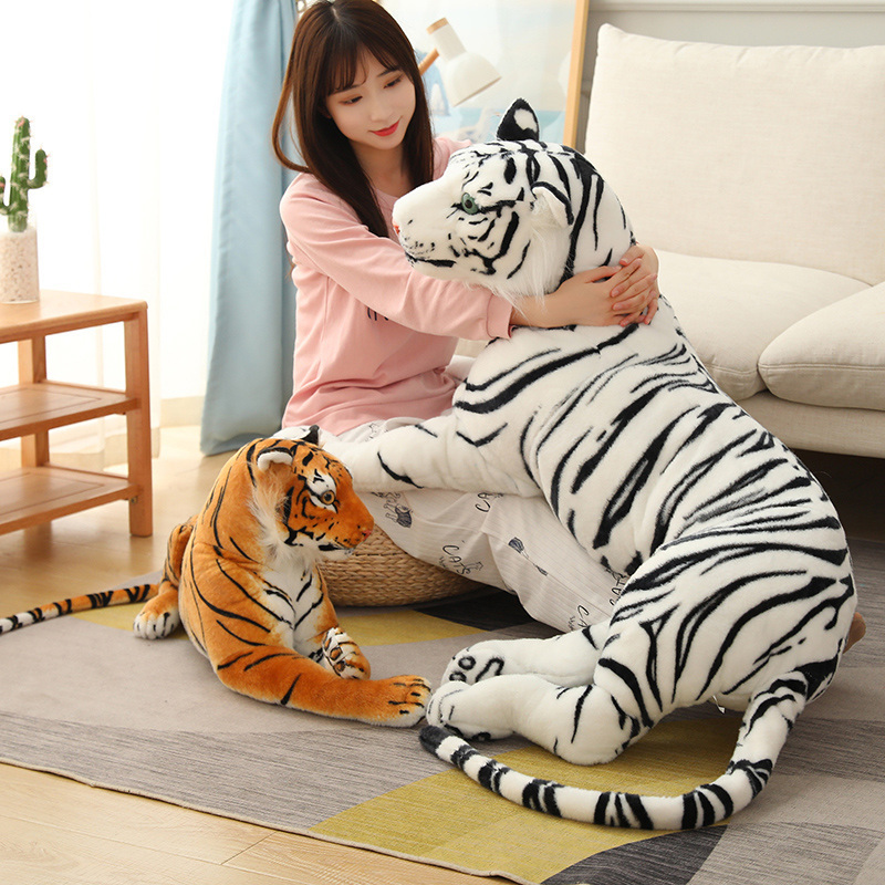 New Lifelike Soft plush Siberian tiger bolster  Stuffed tiger cushion Doll Plush simulation tiger Animal pillow Toys(brown)