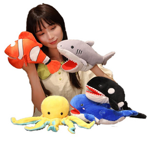 new sunrise Custom logo popular shark whale  sea animal kids hand finger puppets stuffed animals frog shape soft plush toy