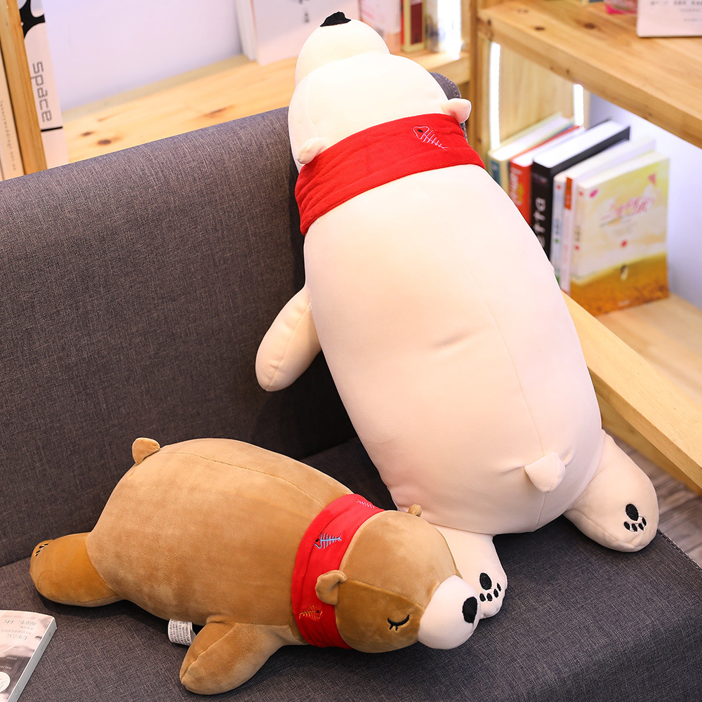 43cm promotional customized white plush polar bear animal toy with red scarf