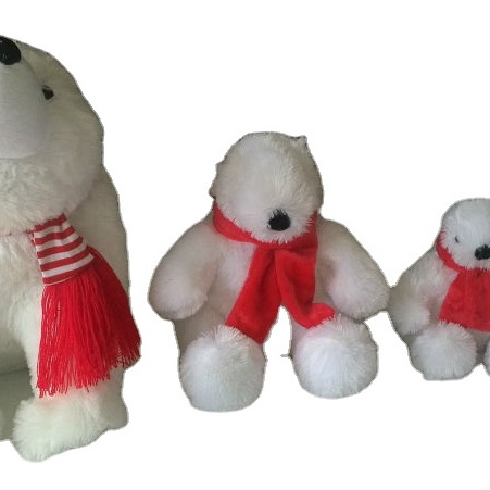 S/M/L promotional customized white plush polar bear animal toy with red scarf