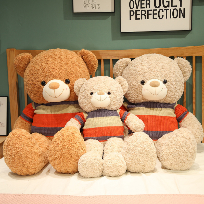 Lovable stuffed plush Sweater Teddy Bear Gift doll toy with striped knitted woollen sweater