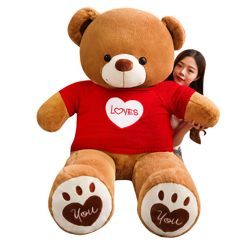 Yangzhou original manufacturer new sunrise custom soft cute plush sweater teddy bear doll toy with customized love heart logo