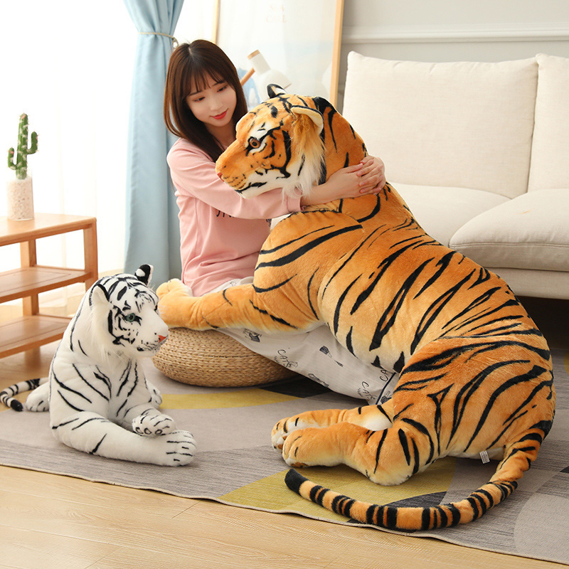 New Lifelike Soft plush Siberian tiger bolster  Stuffed tiger cushion Doll Plush simulation tiger Animal pillow Toys(brown)