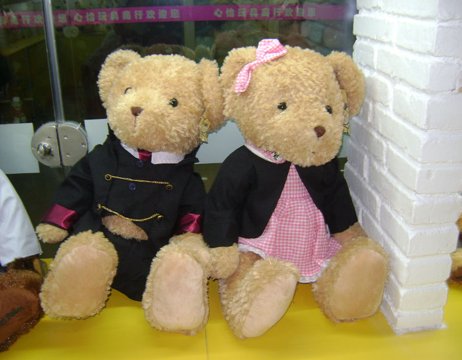 38cm lovely promotional customized soft stuffed plush couple teddy bear toy with wedding dress(knitted sweater)