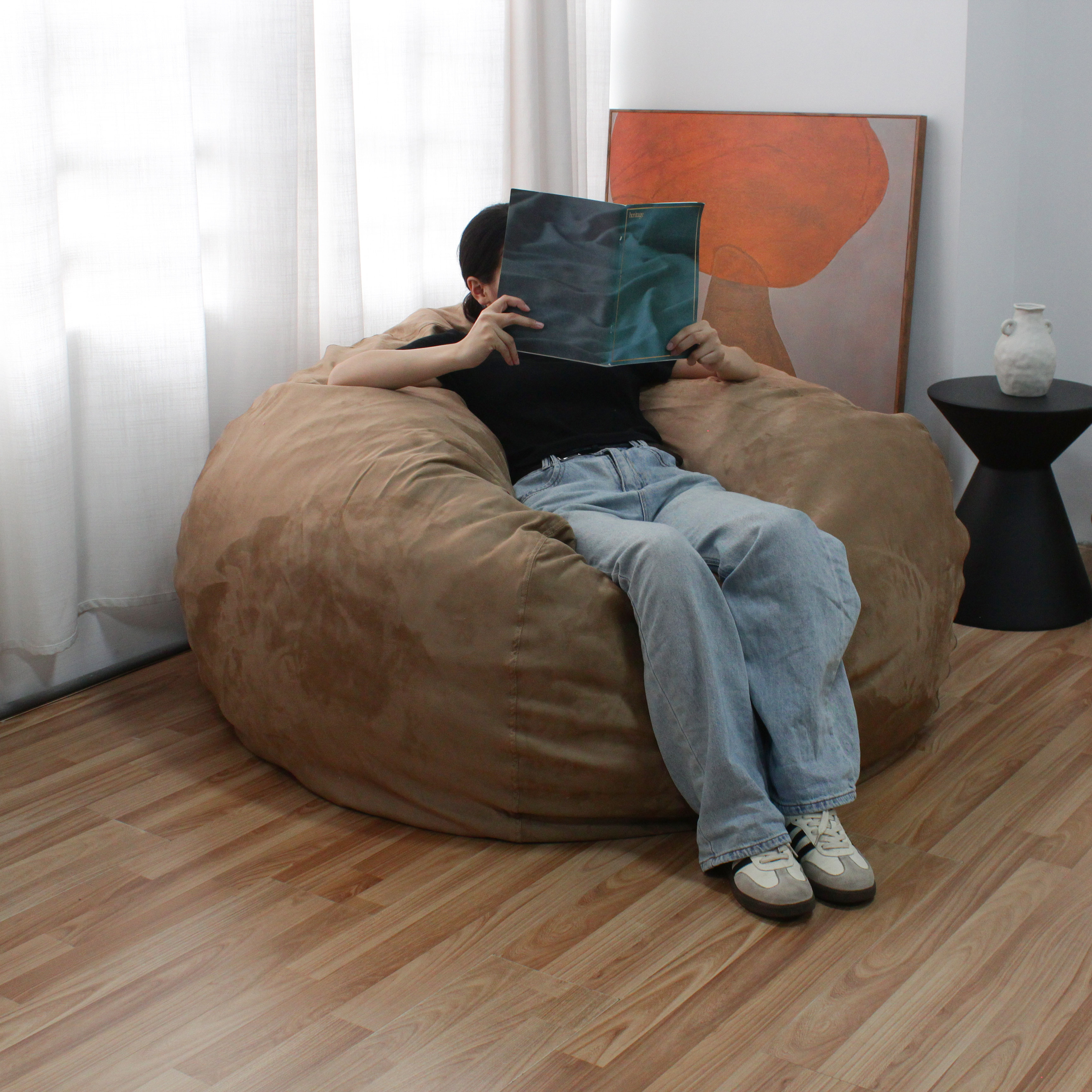 Luxury faux suede giant shredded Foam Filled Bean Bag Lazy Sofa Chair with upholstery weight fabric cover