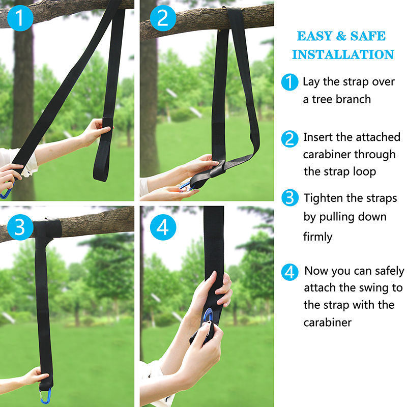 Outdoor Adjustable Tree Swing Hanging Straps Kit Extra Long Straps with Safer Lock Snap Carabiner Hooks for Swing or Hammock