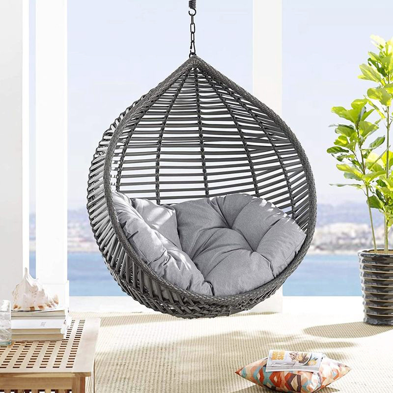 High quality Home Indoor Outdoor Leisure Patio Wicker Rattan Teardrop Swing Chair with cushion for men and women