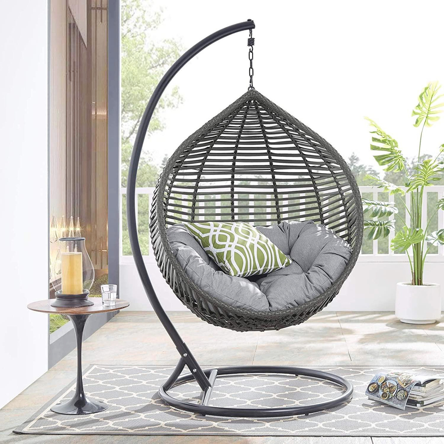 High quality Home Indoor Outdoor Leisure Patio Wicker Rattan Teardrop Swing Chair with cushion for men and women