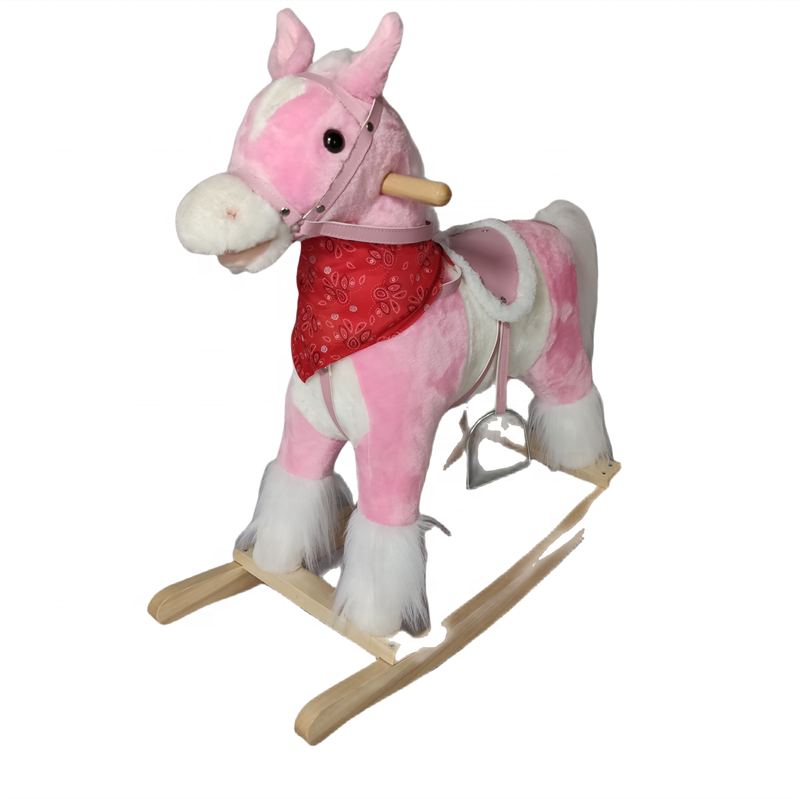 Hot selling baby rocking horse plush wood toys children's plush pony rocking horse for birthday gift