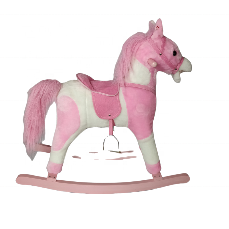 Wholesale Pink and White Toddler Rocking horse Trojan Wooden Riding Rocking Horse plush deer rocking horse